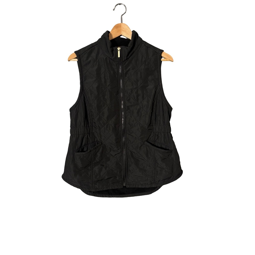 Bit & Bridle Women Black Quilted Puffer Vest Size M Fleece Lined Polyester